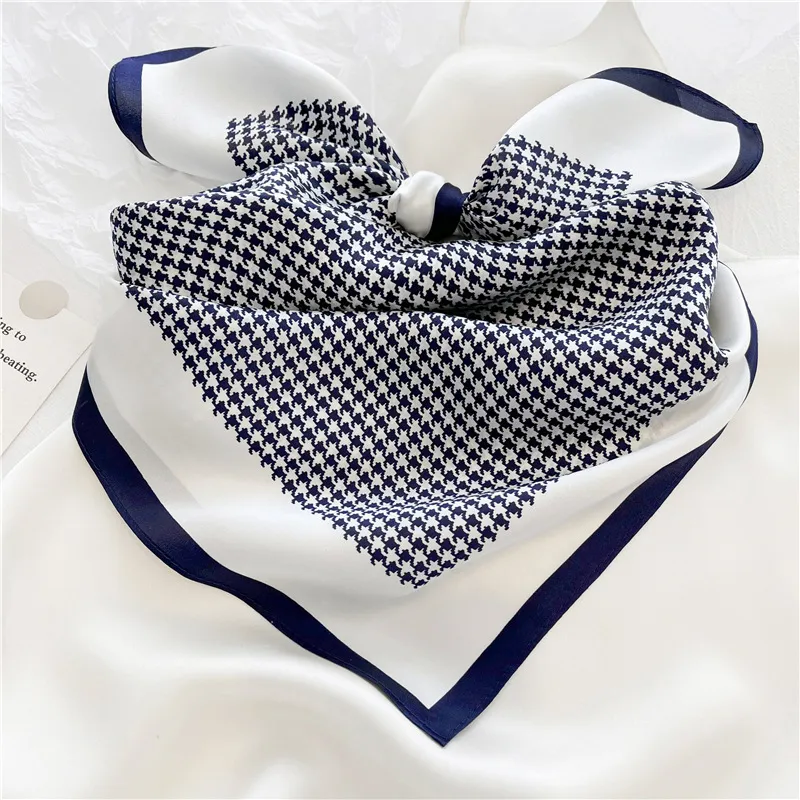 Female Creative Retro Versatile Printed Scarf - Navy Blue Houndstooth