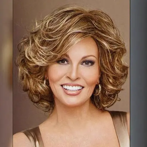Womens Short Curly Wig Middle Part Pear-cut