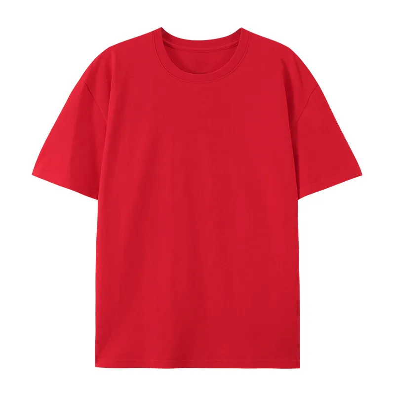 Cotton Round Neck T-shirt Heavy Loose Short Sleeve - Red