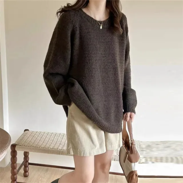 Retro Minority Round Neck Sweater Top Brown - Shop at LoveMi