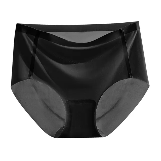 Ice Silk Underwear Women's Traceless Mid Waist Silk Antibacterial Girl Student Pure Cotton Elegant Black - Shop at LoveMi