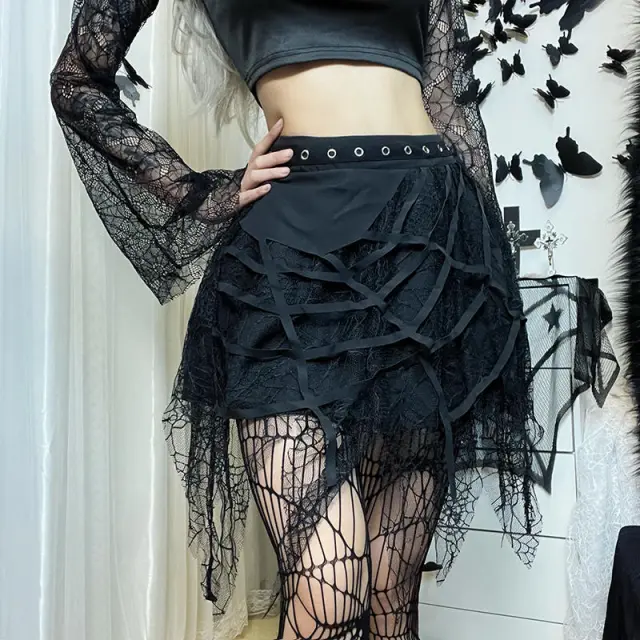 Festival Wearing Song Suit And Cyberpunk Collar Vest Cobweb Skirt - Shop at LoveMi