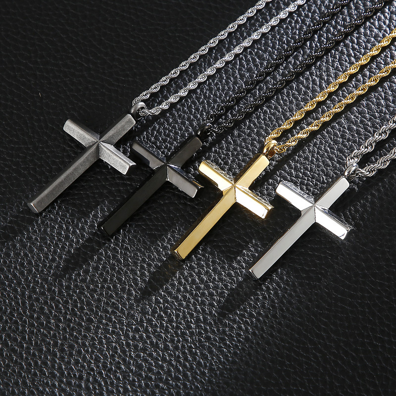 Electroplated Cross Pendant Creative Titanium Steel Hemp Flowers Chain Necklace