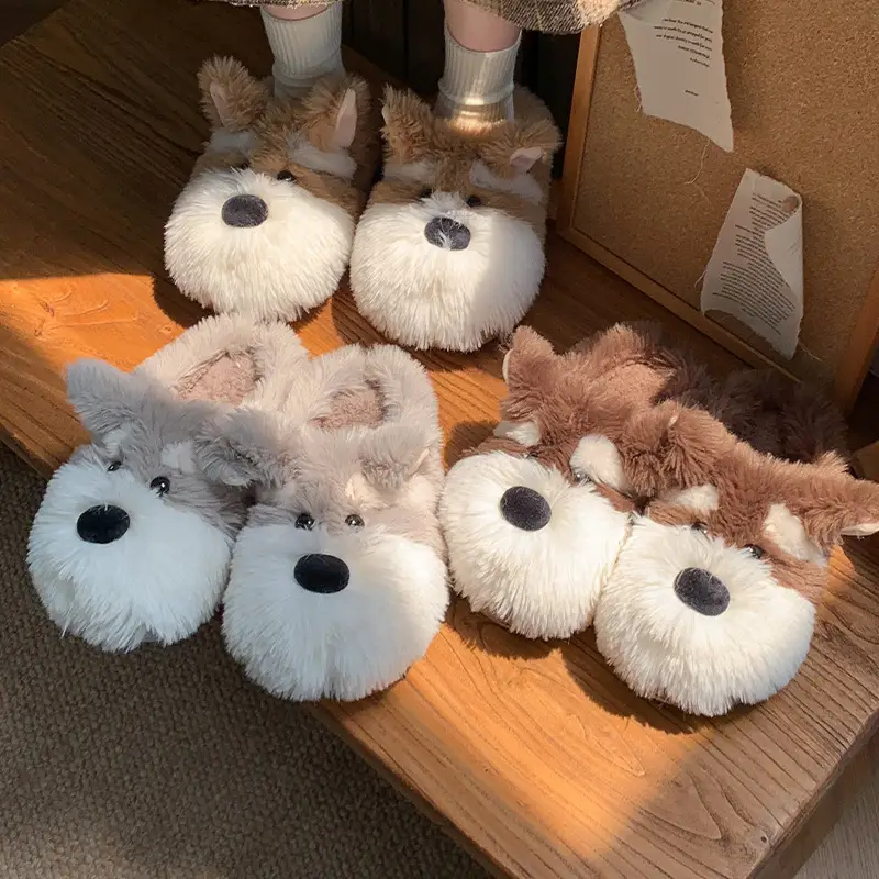 Cartoon Schnauzer Puppy Cotton Slippers Men And Women