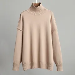 Patchwork Turtleneck Sweater Women's European And American Autumn And Winter Leisure Loose - Khaki - View 1