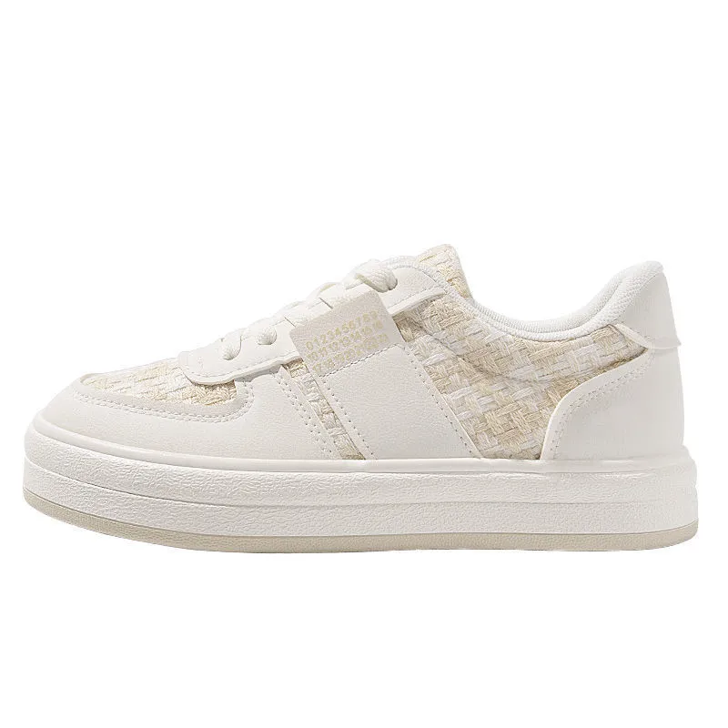 Japanese Style White Thick Bottom Leisure Sports Board Shoes - Beige