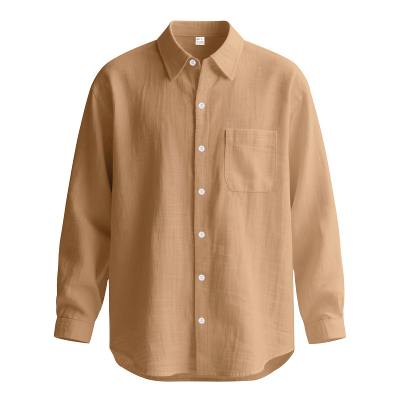 Breathable Linen Blend Solid Lapel Shirt with Long Sleeves
