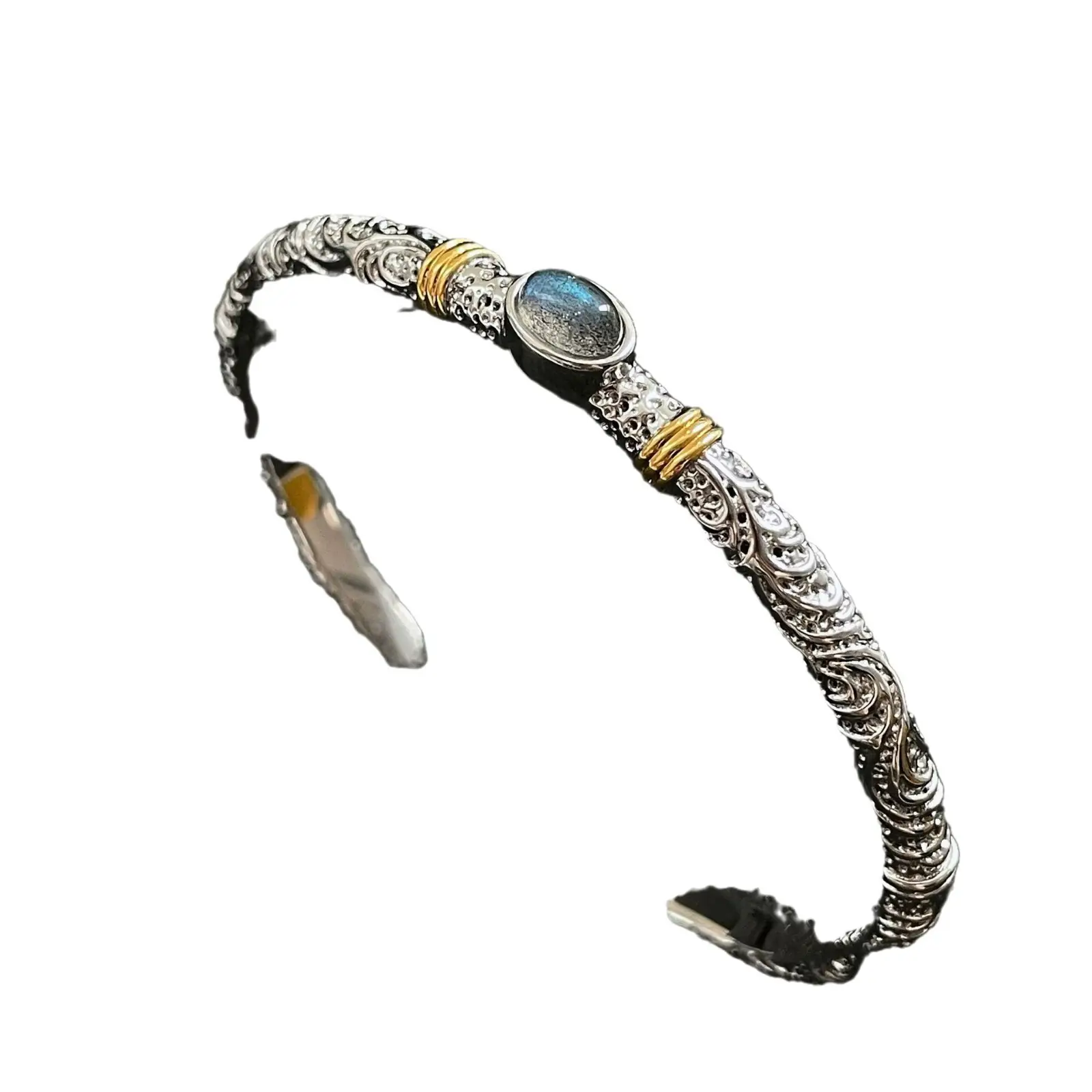 Gold And Silver Mixing Color Gray Moonlight Tang Grass Pattern Open-ended Bracelet Female