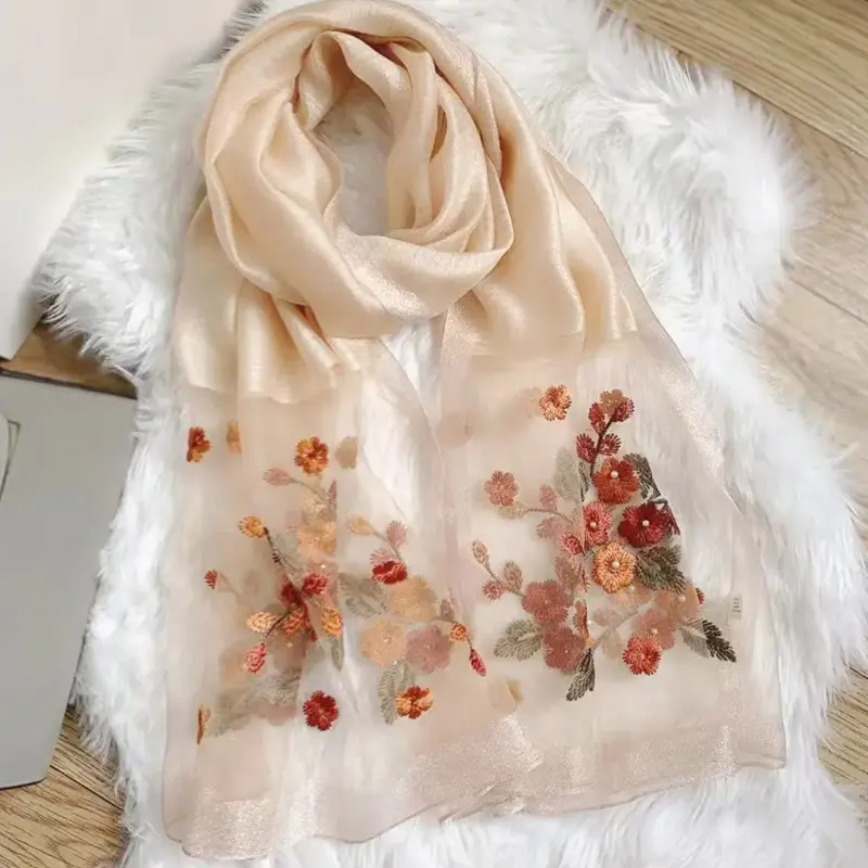 New Silk Scarf Wool Blend Embroidered