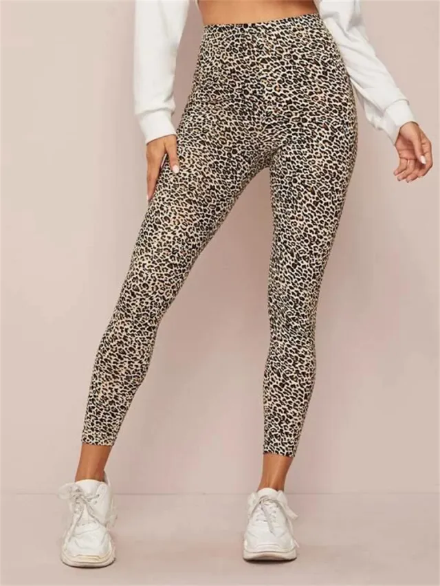 Women's Printed Stretch High Waist Belly contracting Yoga Pants Leopard Print - Shop at LoveMi