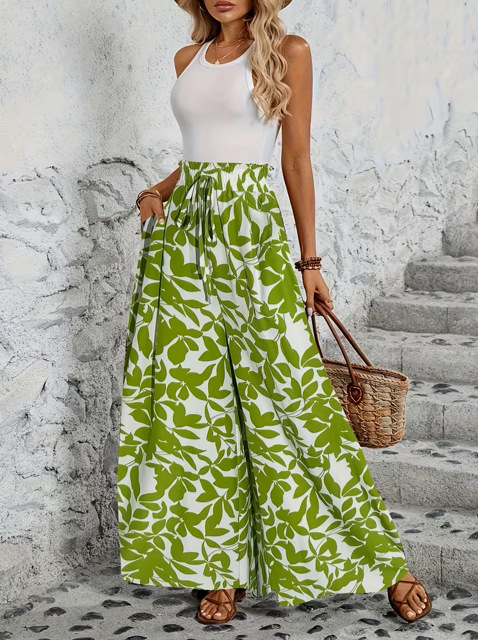 Pantalones holgados de pierna ancha con estampado de leopardo y talle alto para mujer. 26464a63 A3c2 44c0 Ac25 56d946d9dd7e