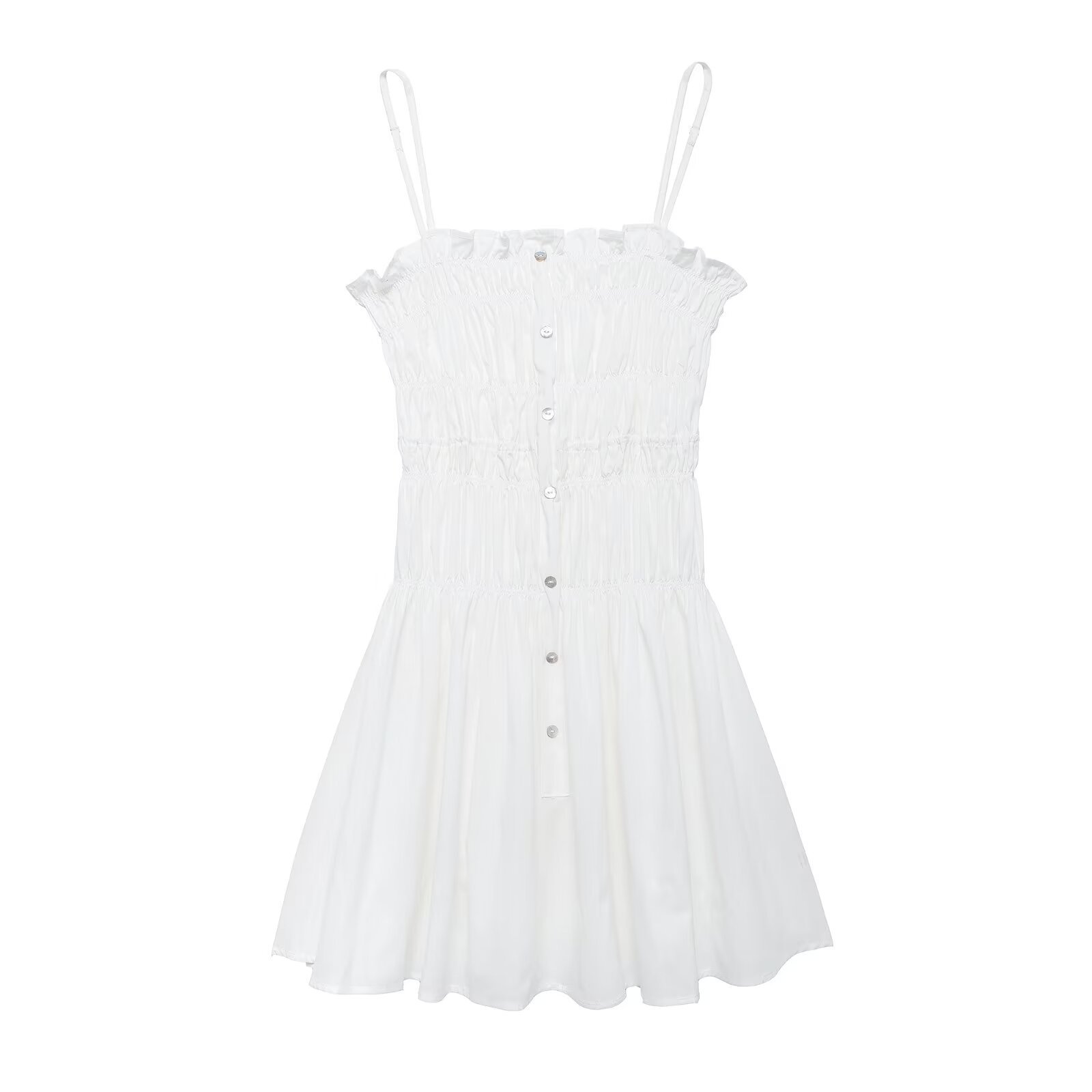 European And American Summer Temperament Pure Color Pleated Suspender Skirt