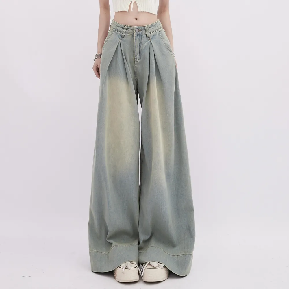 American Retro Worn Jeans Women's High Street Loose