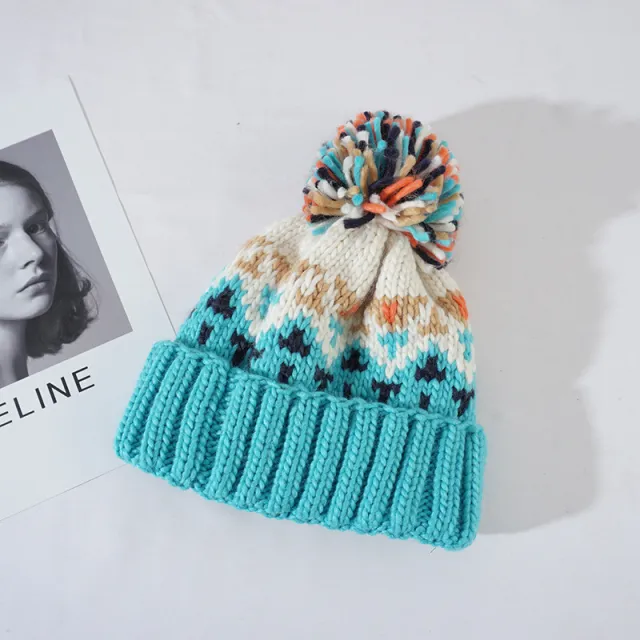 Fashionable Age Reducing Cute Fur Ball Knitted Hat Sky Blue - Shop at LoveMi