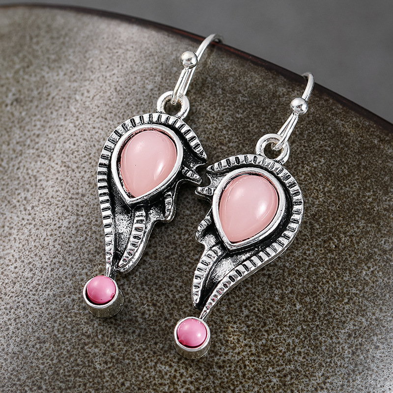 Ornament Antique Silver Vintage Personality Inlaid  Gem Eardrop Earring