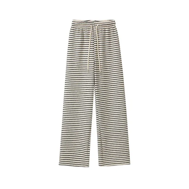 Loose Draping Outer Wear Slimming Stripes Wide leg Casual Pants Apricot - Shop at LoveMi