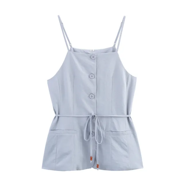 Belt Single breasted Vest Top Casual Trousers Top S - Shop at LoveMi