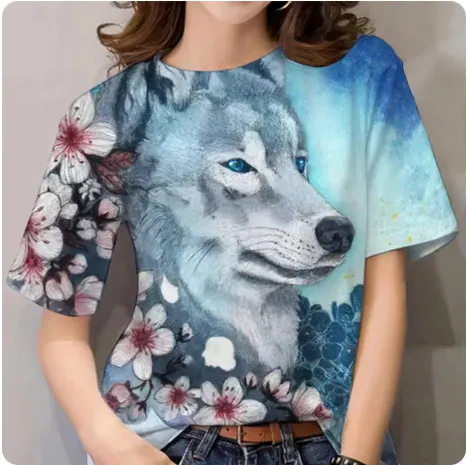 Women's T shirt 3d Animal Print Short Sleeve Wolf Top Ty6250 - Shop at LoveMi