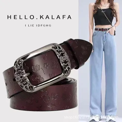 Retro Pin Buckle Printed Belt Fashion Casual Decorative Jeans Pant Belt