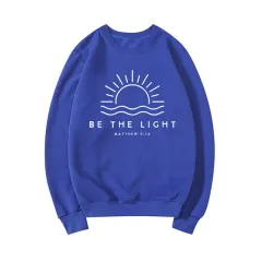 Women's Fleece-lined Crew Neck Sweater Plain Slogan Printing - Blue - View 1