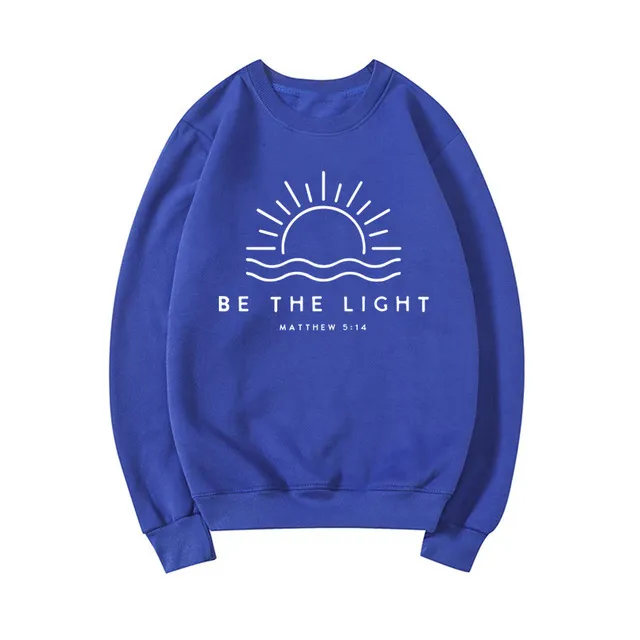 Women's Fleece lined Crew Neck Sweater Plain Slogan Printing Blue - Shop at LoveMi