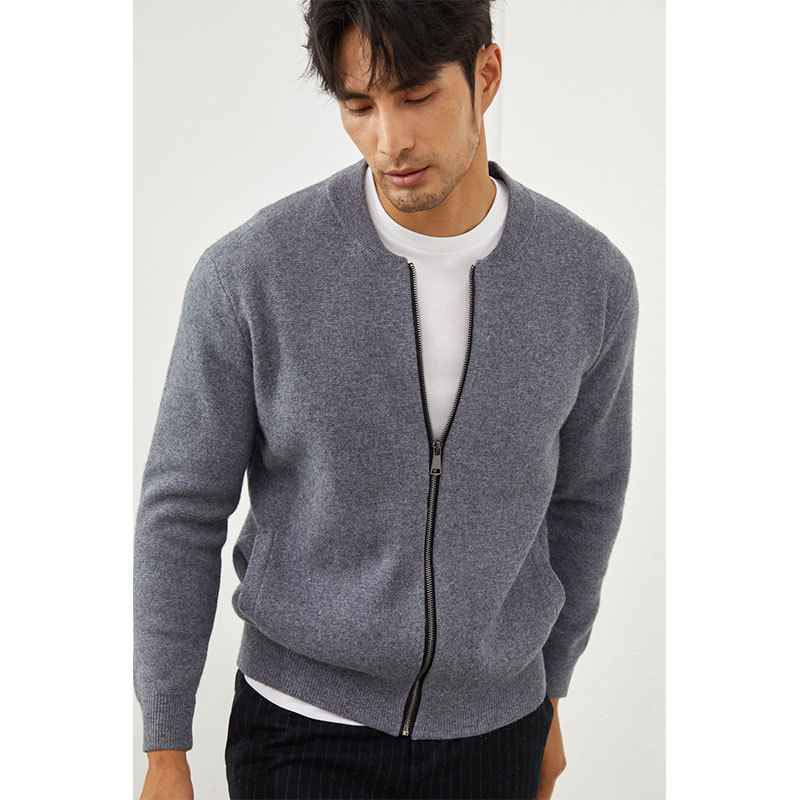 Fallwinter Mens Clothing Short Slim-fit Warm Crew-neck Cardigan Knitted Baseball Jacket