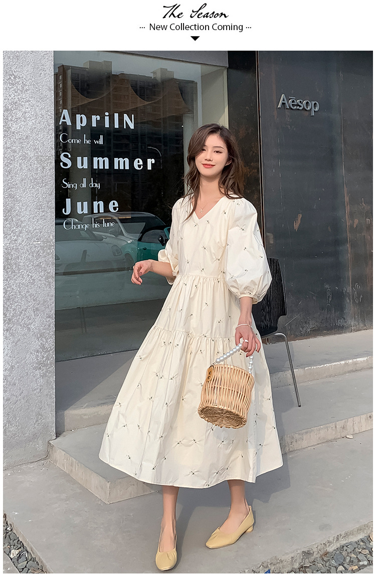 2653c3ed 8549 455b 9ace 709655e3601b - Summer New Maternity Dress Embroidered Mid-Length High Waist Maternity Dress
