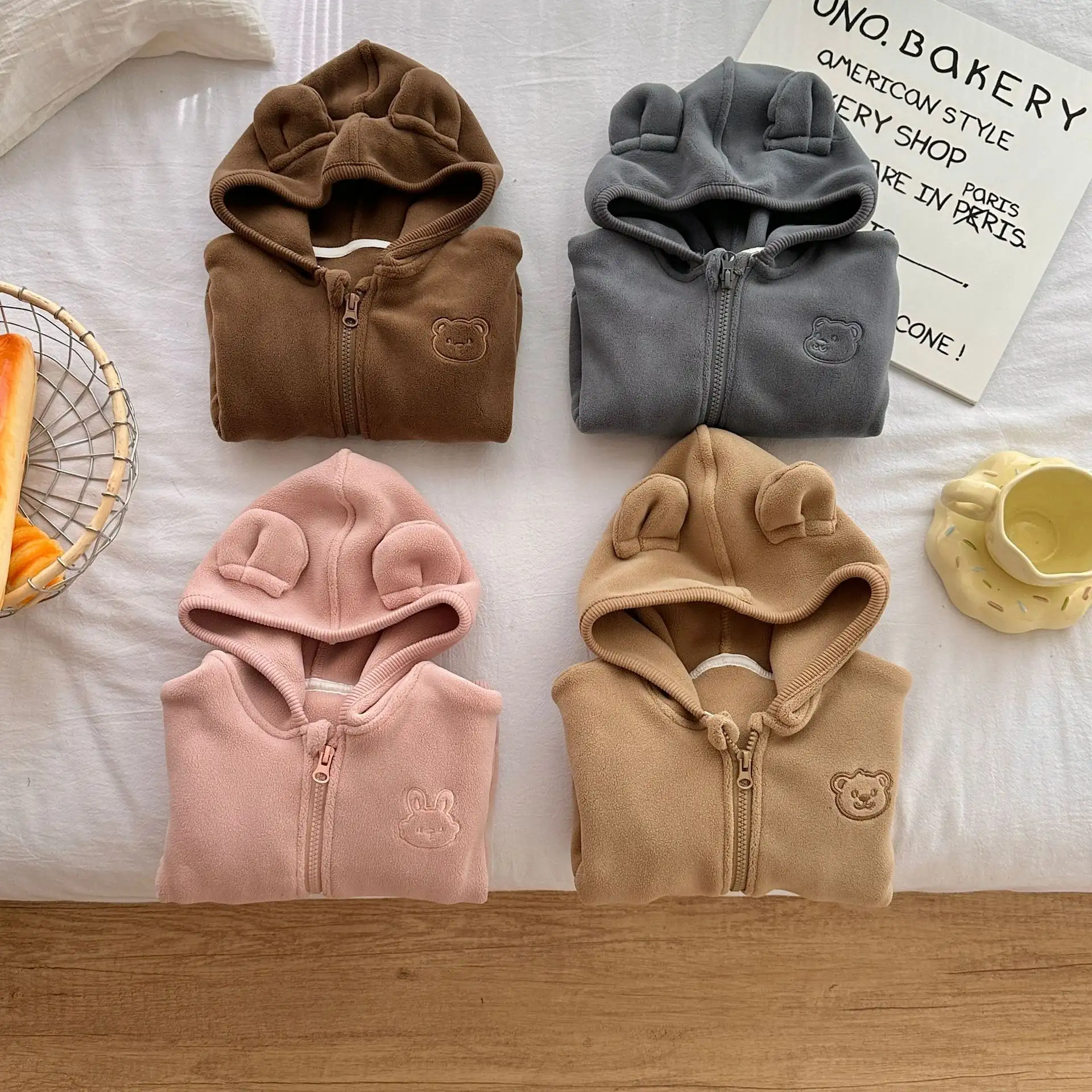 Kids' Cartoon Plush Thermal Zip-Up Hoodie
