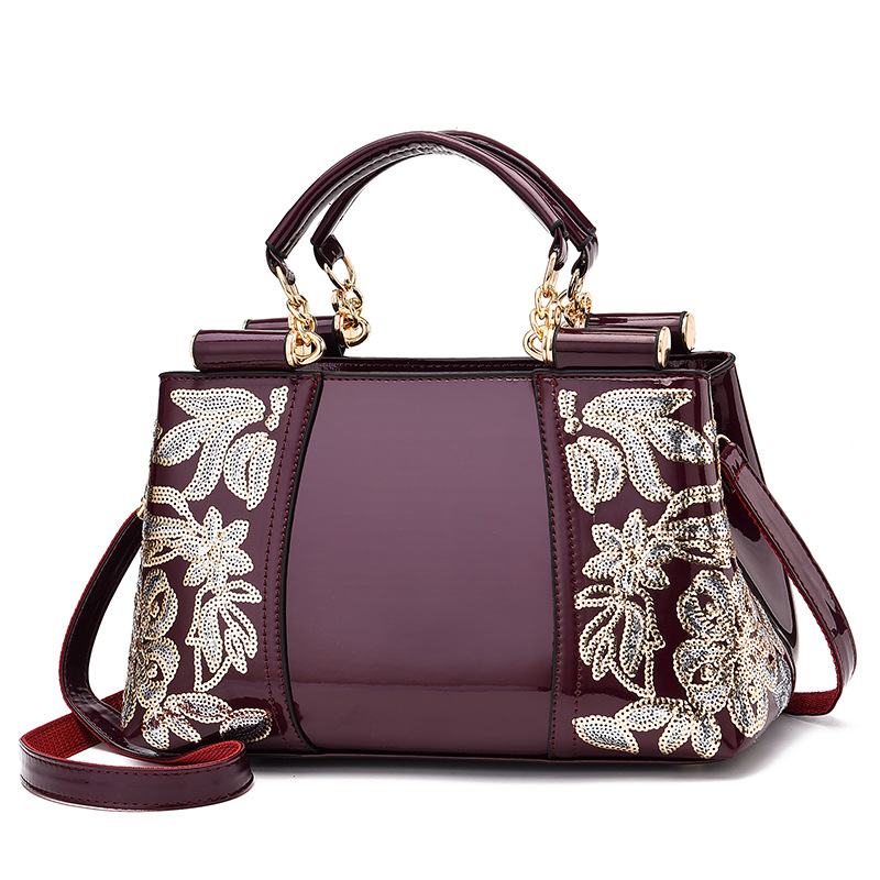 Fashionable Bright Leather Embroidered Large Handbag With Shoulder And Crossbody… — image 1