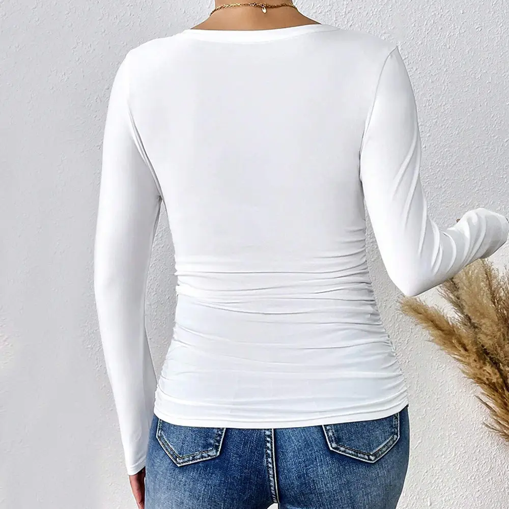 Sexy Slim-fit Elegant Long-sleeve T-shirt Versatile Base Layer With A V-neck