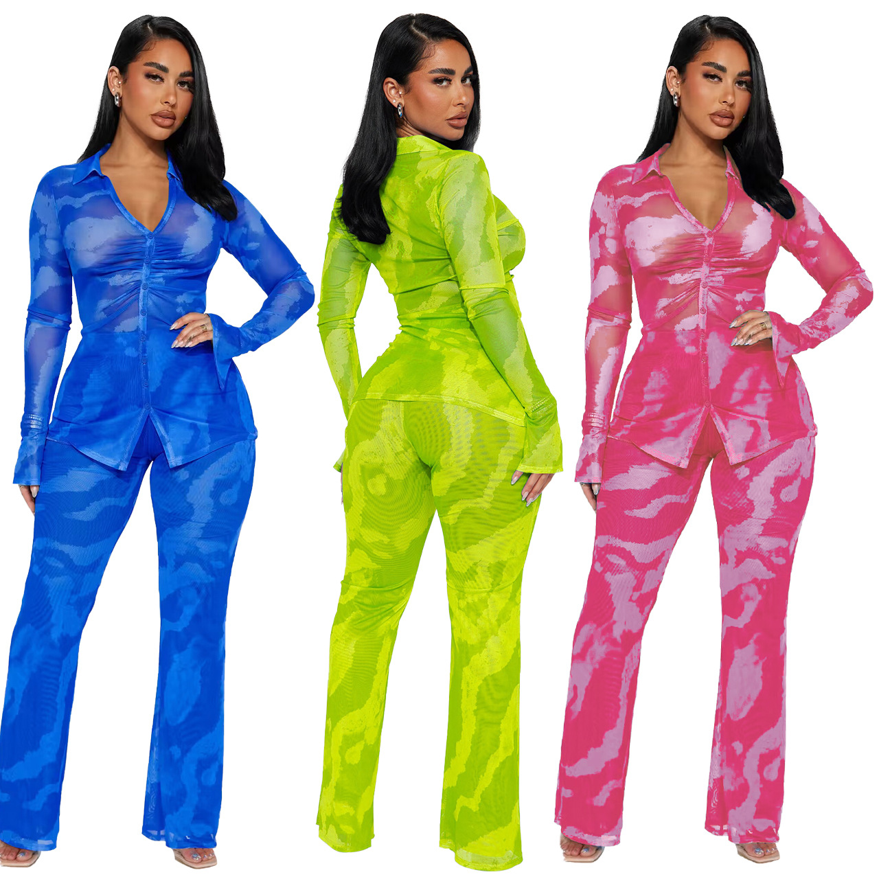 Sexy Fashion Mesh Floral Print Two-piece Set