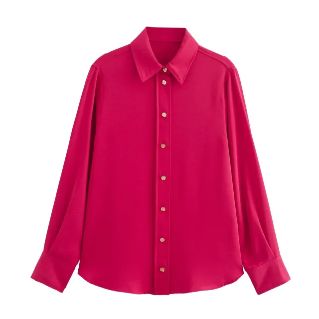 French Style Gold Button Tassel Long Sleeve Lapel Shirt Red - Shop at LoveMi