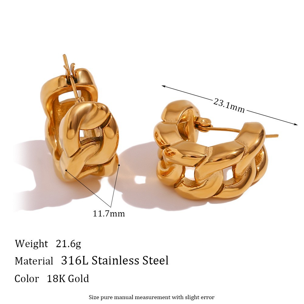 Retro Titanium Steel Earrings Female Stainless Steel Plated 18K Gold Earrings
