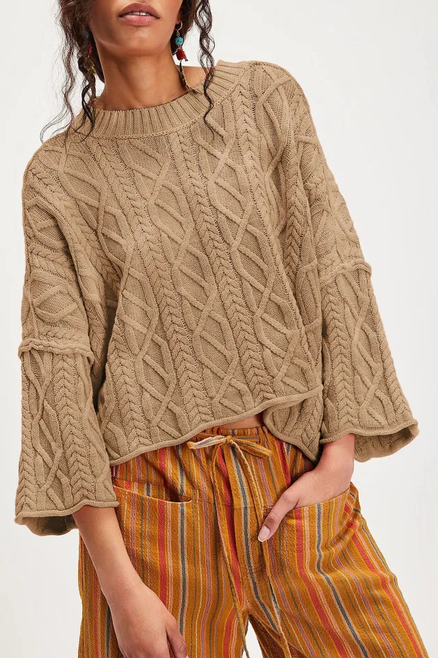 In Europe And America O neck Short Loose Sweater Khaki - Shop at LoveMi
