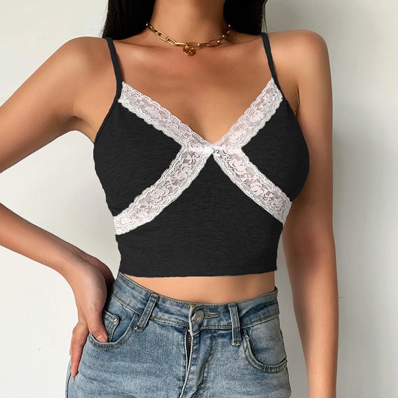 Title 14, Modisches Damen Cropped Spitzen-Top mit Spaghet...