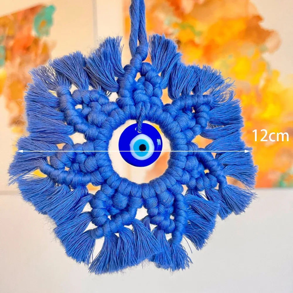 Bohemian Style Hand-woven Pendant Colorful Cotton Thread Blue Wall Eye Charm - Blue