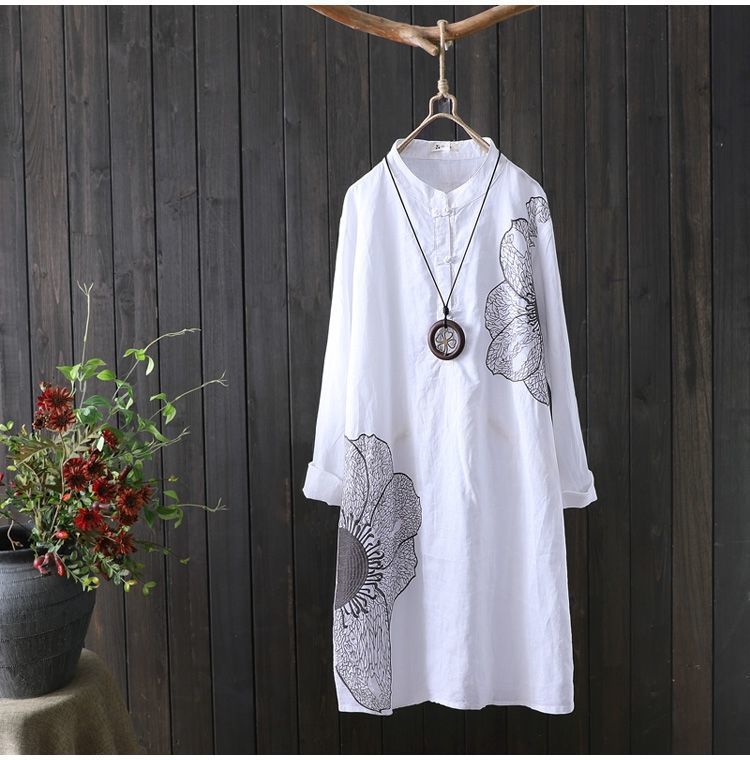 Title 1, Ladies Embroidered Cotton Linen Art Pullover Mi...