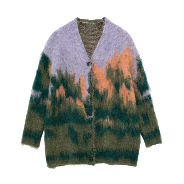Autumn Women's Landscape Pattern Knitted Loose Sweater Coat - Shop at LoveMi