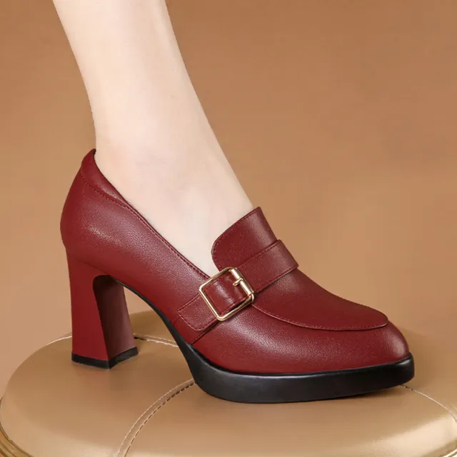 Comfortable European And American Low cut Fashion Square Buckle British Style High Heels Wine - Shop at LoveMi
