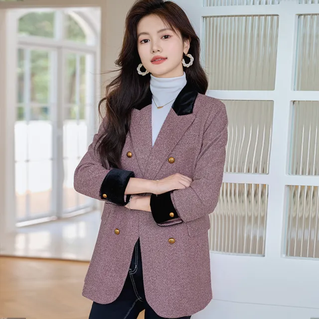 Pink Casual Wool Women's Suit Jacket New Autumn And Winter Thickened Pink - Shop at LoveMi