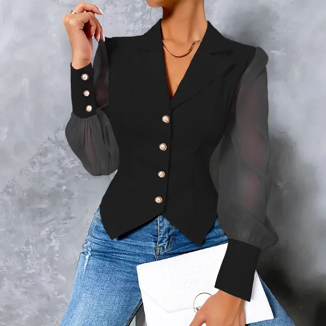 Single breasted Mesh Sleeves Slim Top Sexy Lining Black - Shop at LoveMi