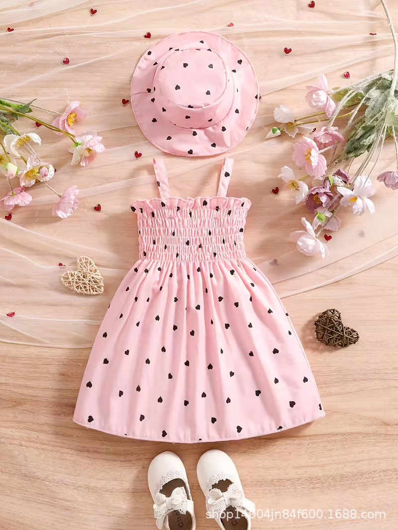 Girls Printed Sleeveless Dress Princess Hat