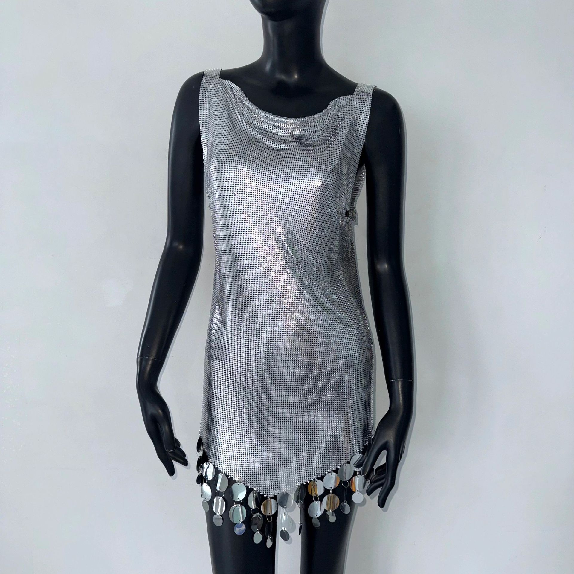 Sequins Dress Metal Stitching Vest Split Silver - Shop at LoveMi