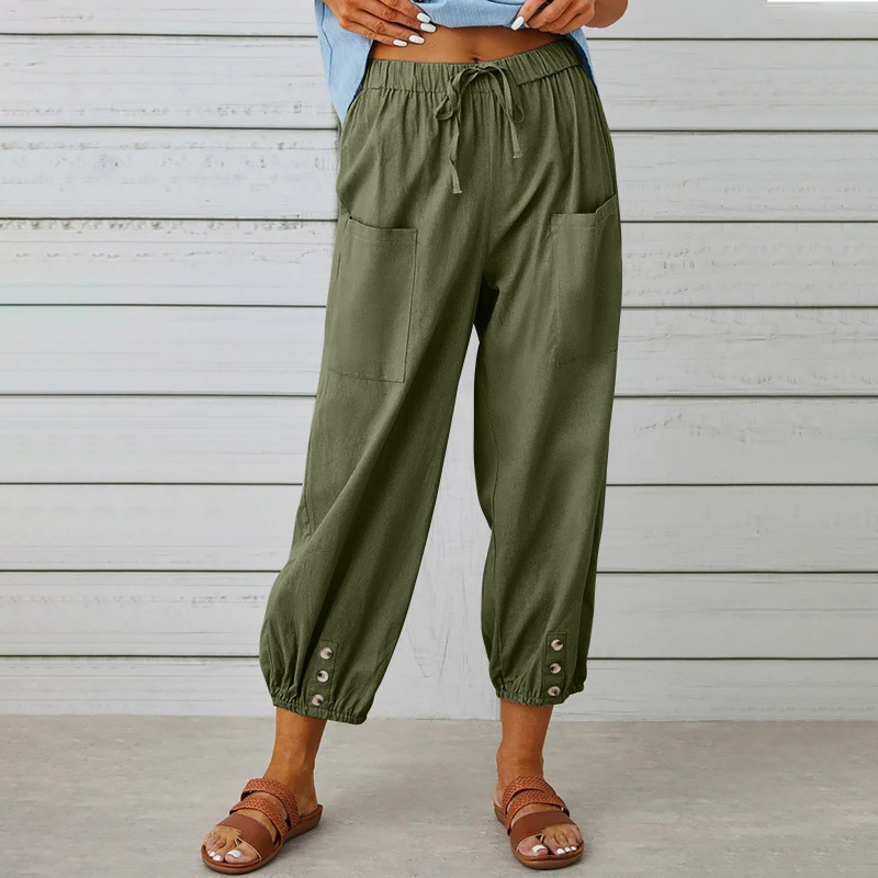Loose-fit High-waisted Cotton-linen Cropped Wide-leg Pants