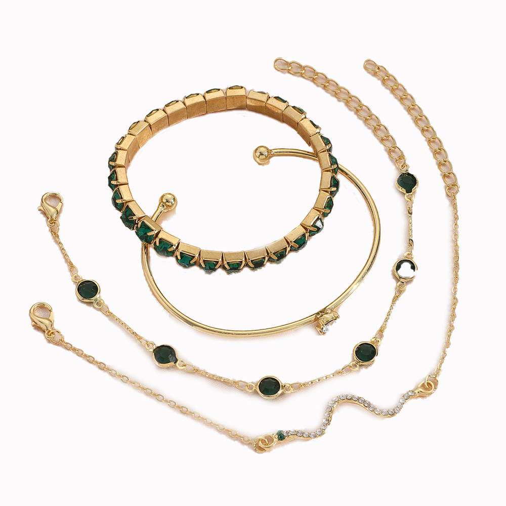 4pcs Bracelet Suit Fashion Green Grandmother Diamond Stretch Bracelet Women's Set - Image 2