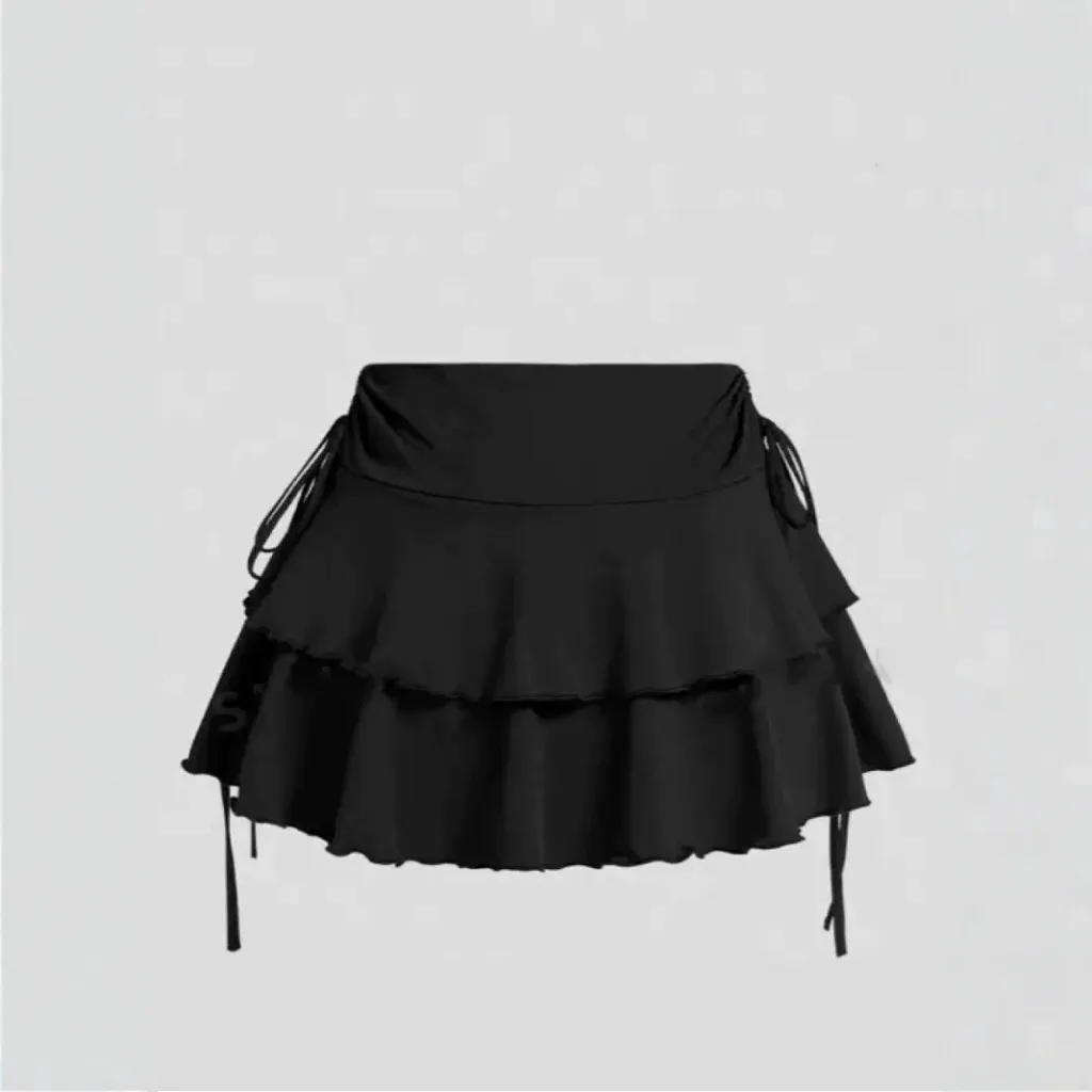 Retro Irregular Skirt Design Pleated - Black