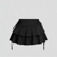 Retro Irregular Skirt Design Pleated - Black - View 1
