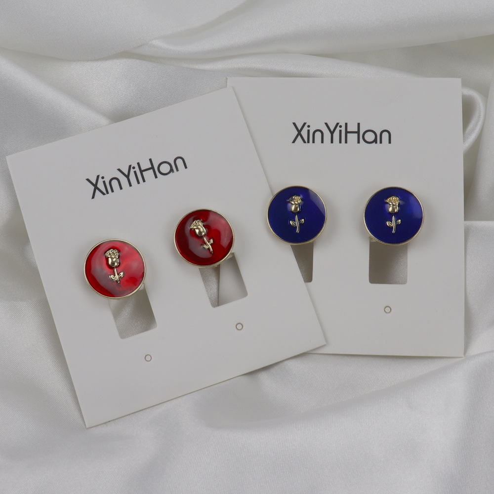 French Style Retro Enamel Oil Dripping S925 Ear Studs
