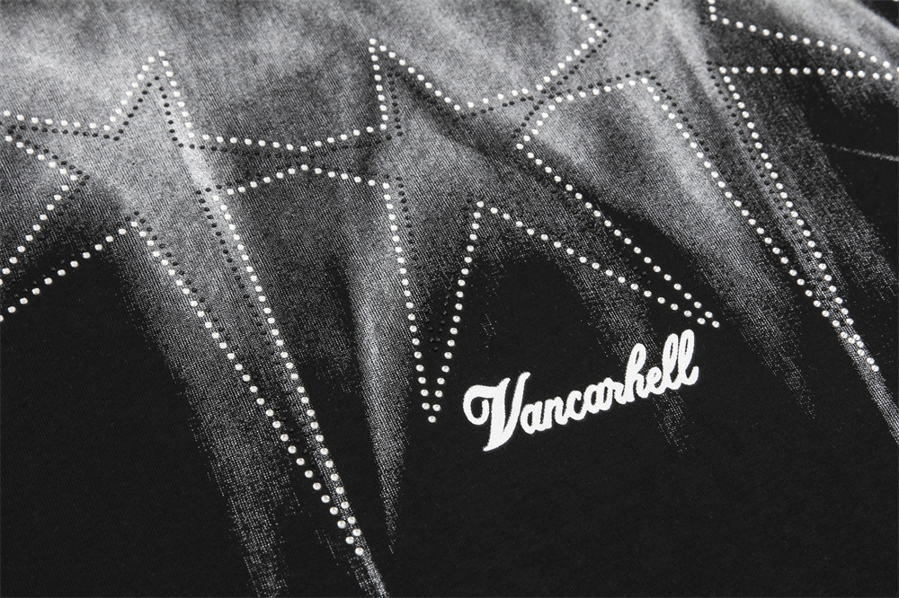 Men's High Street Design Sense Niche Spray Painting Hot Drilling Five-pointed Star Long Sleeve