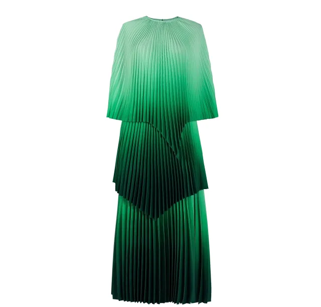 Gradient Color Temperament Printed Cape Top Pleated Loose Green - Shop at LoveMi